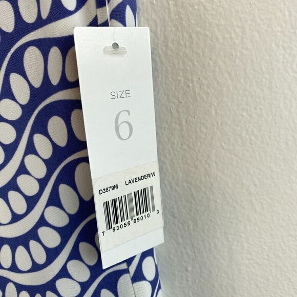 Donna Morgan Darleene Jersey Dress Purple Geometric Print Waves Size 6 Office - Picture 3 of 13